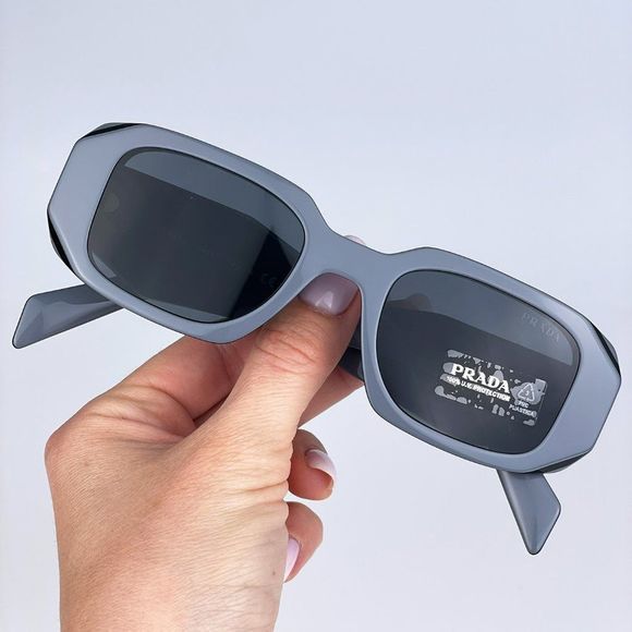 Prada PR17WS 11N09T Sunglasses Marble Gray Graphite Black Rectangle Unisex - Picture 4 of 14